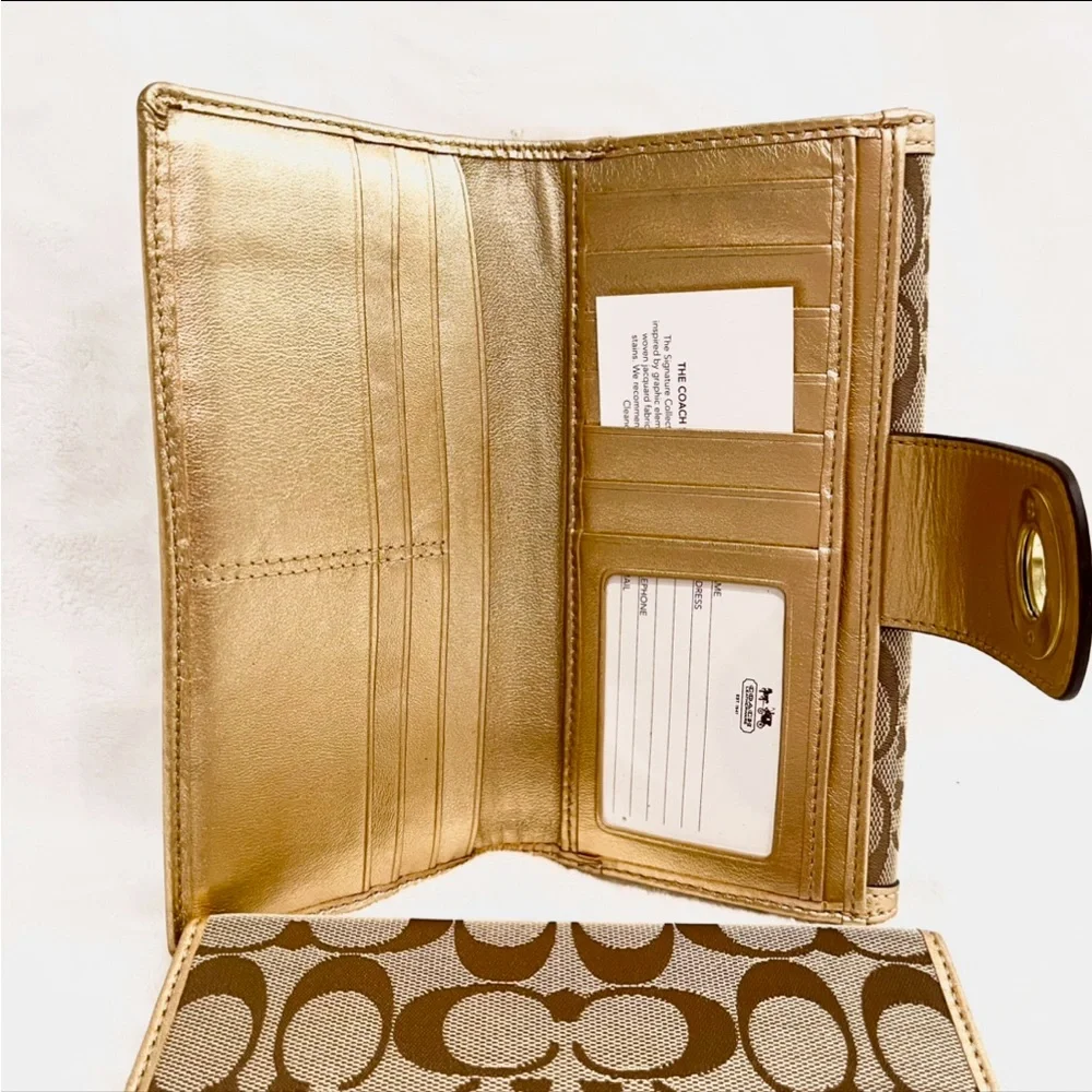 Coach Brown and Gold Signature Canvas Shoulder Bag with Matching Wallet